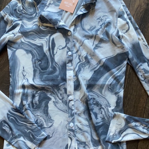 Miss Lola Gray Button Up Mesh - Picture 2 of 3